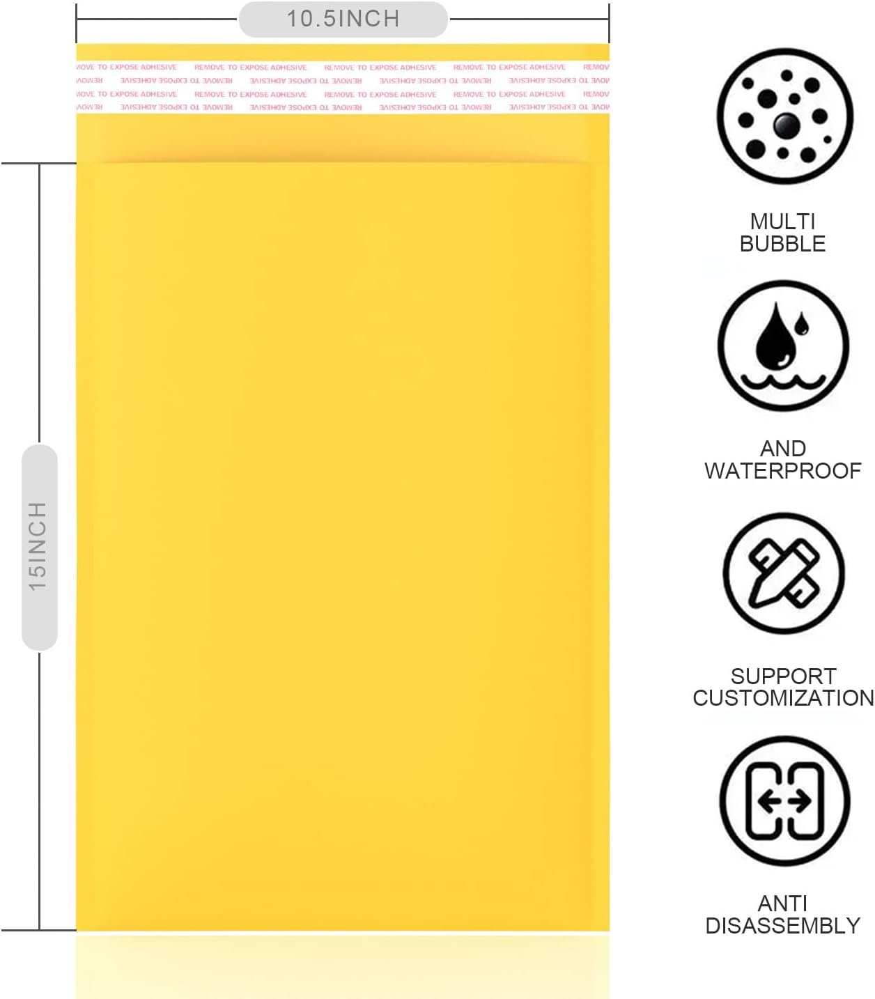 10.5’’ x 15’’ Yellow Kraft Bubble Mailers, Lightweight Padded Mailing Envelopes, Self Seal Kraft Envelopes Large Shipping Bags 25 pack