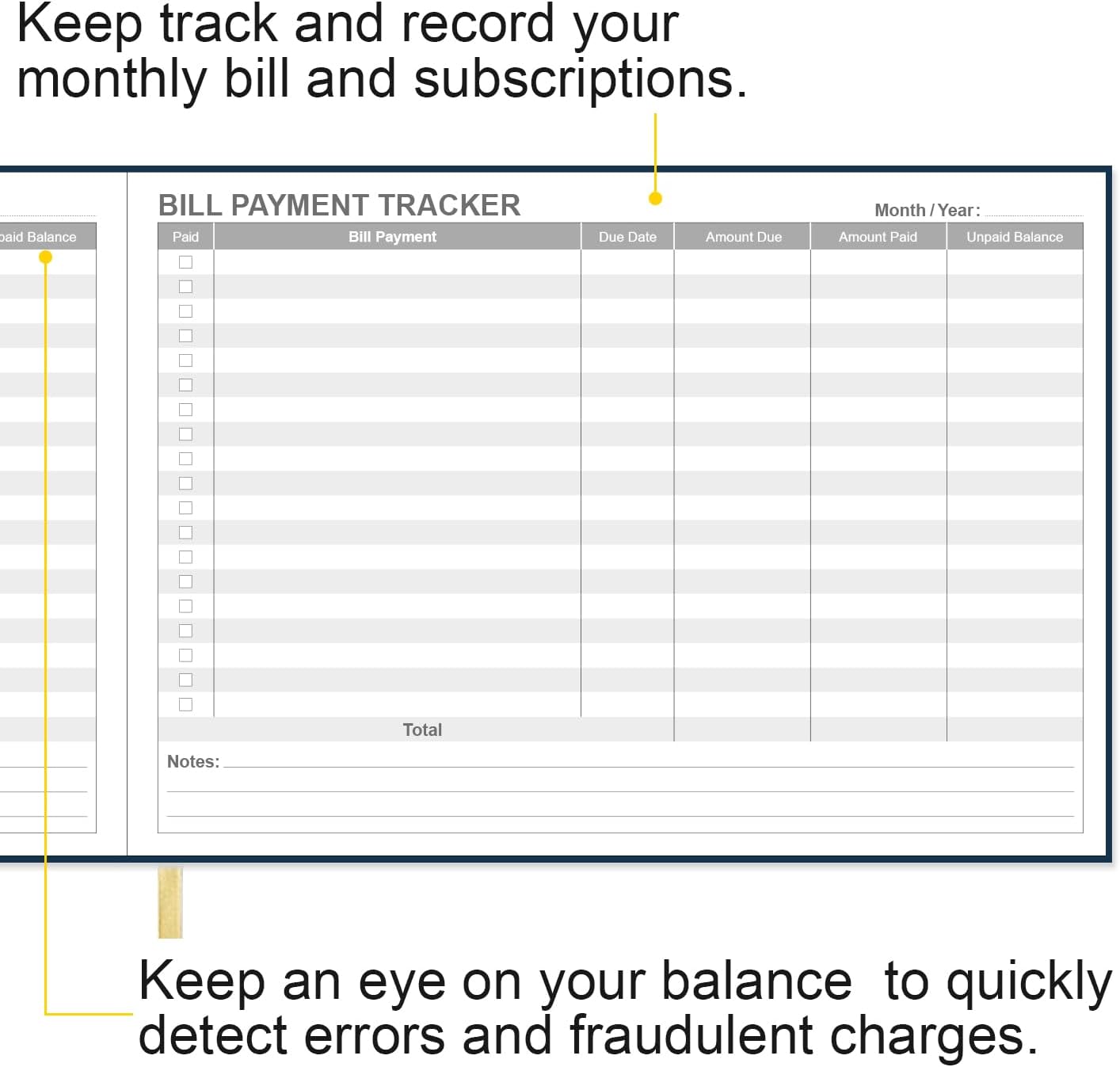 Bill Tracker Notebook - Monthly Bill Organizer & Planner for Personal Budgeting Financial, Payments Checklist Organizer, 7" x 10", Black