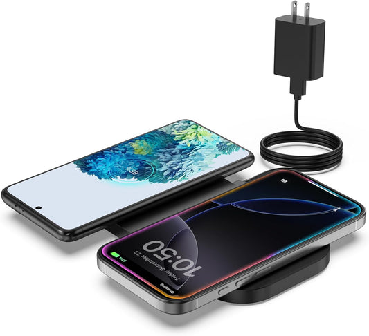 Wireless Charger, 10W Max Dual Charging Pad for iPhone 15/14/14 Plus/13 Pro Max/Pro/Mini/12/11, Airpods 3/2/Pro, Samsung S22/S21, QC 24W Adapter, Charging Adapter