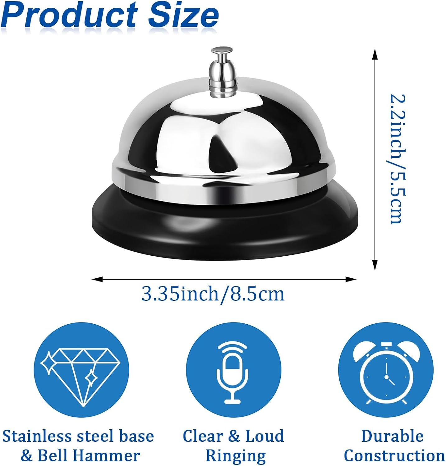 Yexiya 3 Pack Call Bell 3.35 Inch Diameter with Metal Anti-Rust Construction Service Bell for Hotels, Schools, Restaurants, Reception Areas, Hospitals, Warehouses