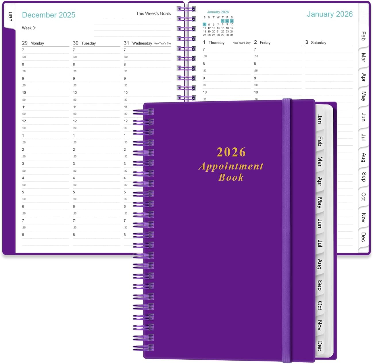 2026 Appointment Book & Planner - 2026 Daily Hourly Planner from January 2026 - December 2026, Weekly Appointment Book with 30-Minute Interval, Medium 6.4" x 8.5", Purple-B