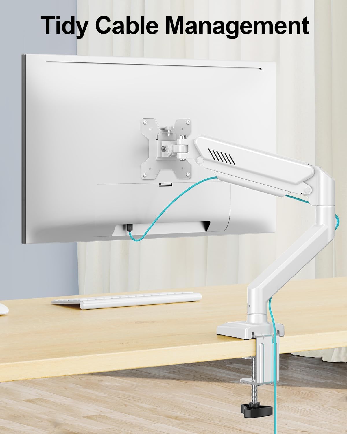 Single Monitor Arm Desk Mount Fits 13 to 32 inch Computer Screens, Holds 4.4 to 22lbs Display VESA Mount, Adjustable Monitor Stand with Clamp/Grommet Mounting Base, 75/100mm Bracket, White, Freelift