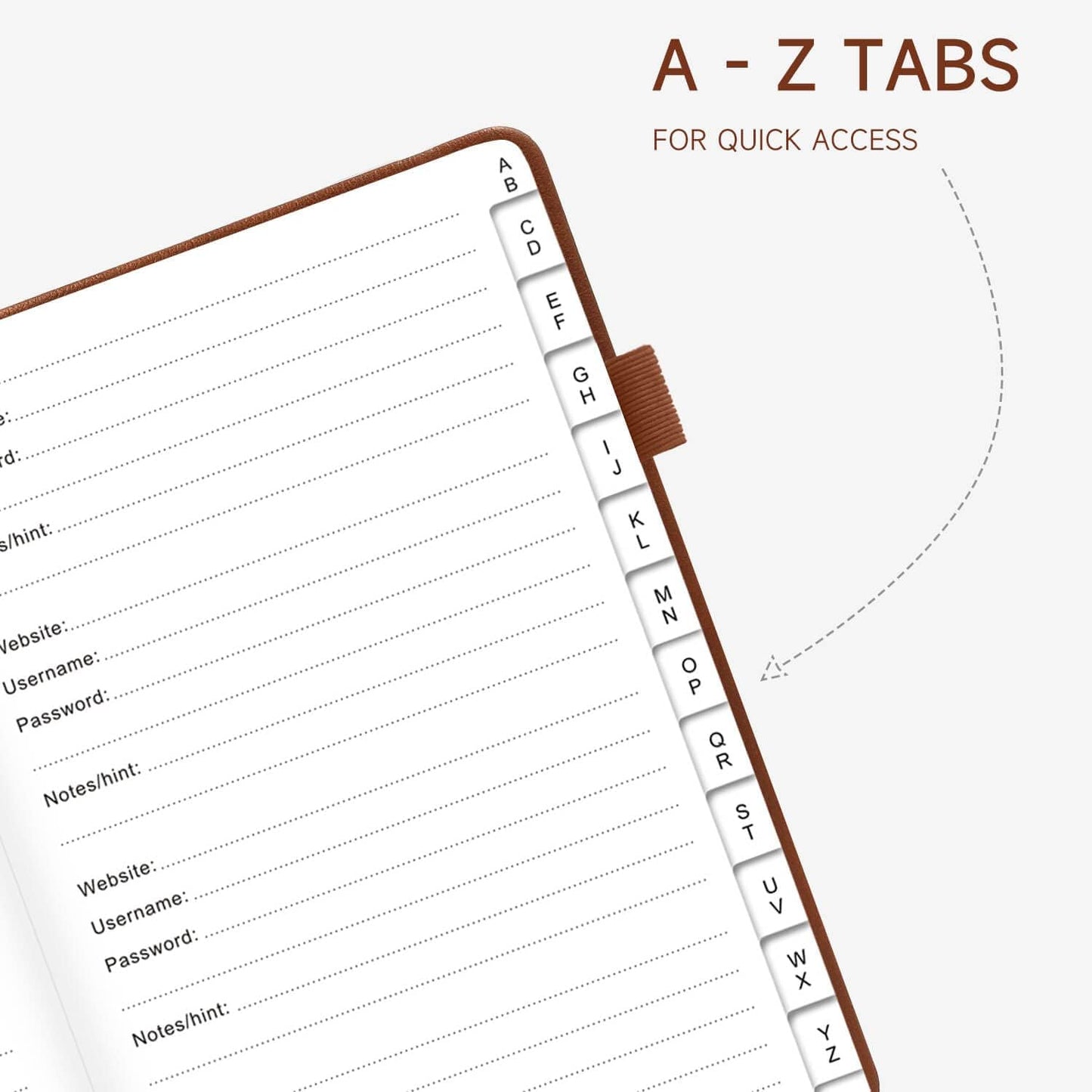 Password Book with Alphabetical Tabs – Hardcover Internet Address & Password Organizer – Password Keeper Notebook for Computer & Website – 5.2 x 7.6" Log-in Password Journal w/Thick Paper (Brown)