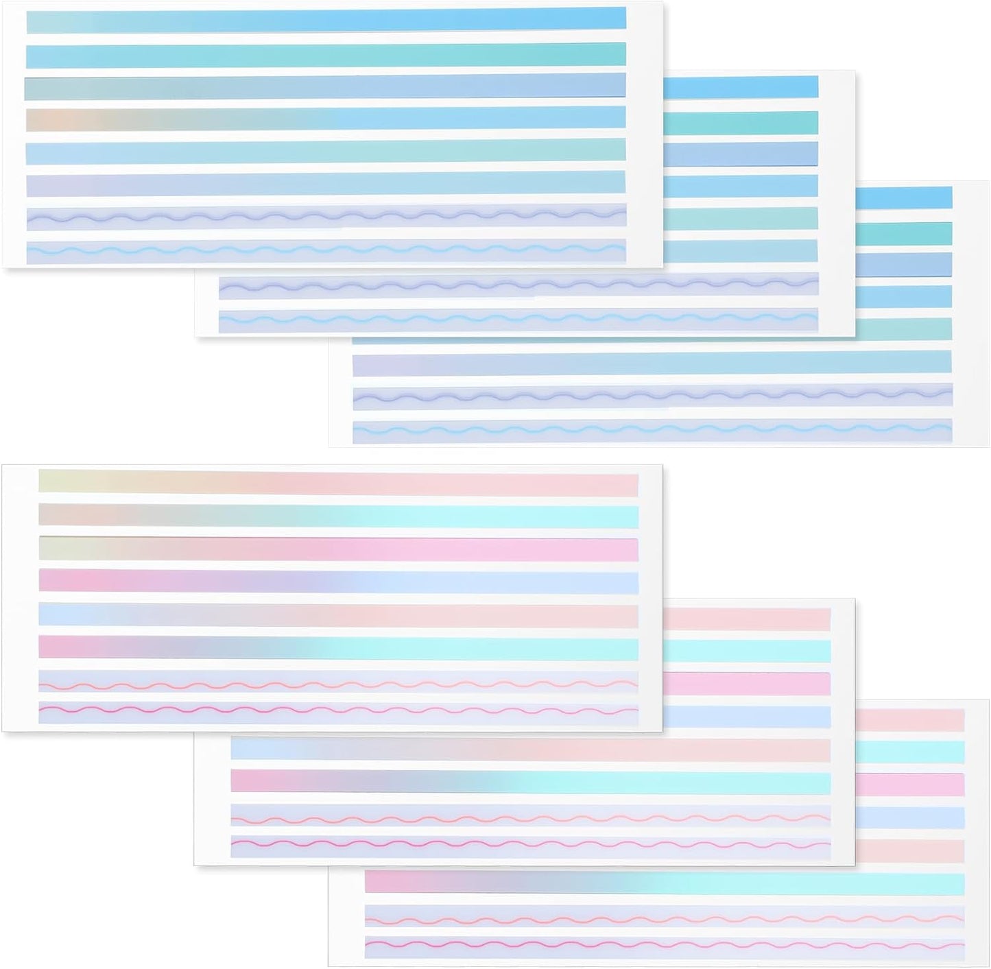 Transparent Highlighter Strips for Reading, Sticky Long Tabs 6 Sheet 960 Pcs Highlighter Tape Translucent Sticky Tabs Reusable Gradient Removable Tapes Tab for Long Page Notes Annotating Books