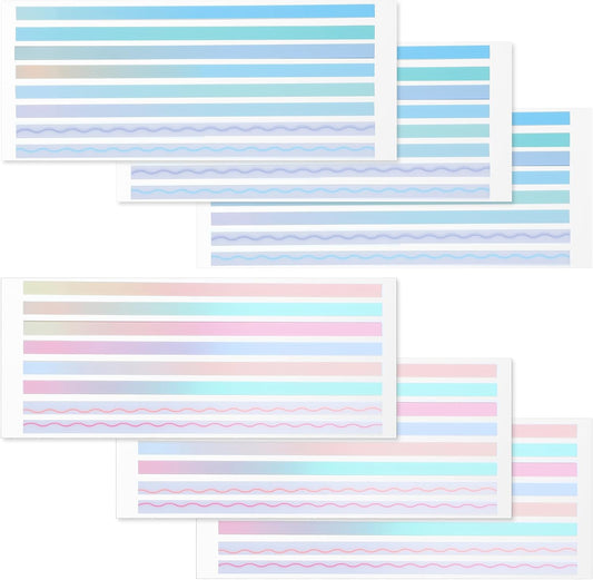 Transparent Highlighter Strips for Reading, Sticky Long Tabs 6 Sheet 960 Pcs Highlighter Tape Translucent Sticky Tabs Reusable Gradient Removable Tapes Tab for Long Page Notes Annotating Books