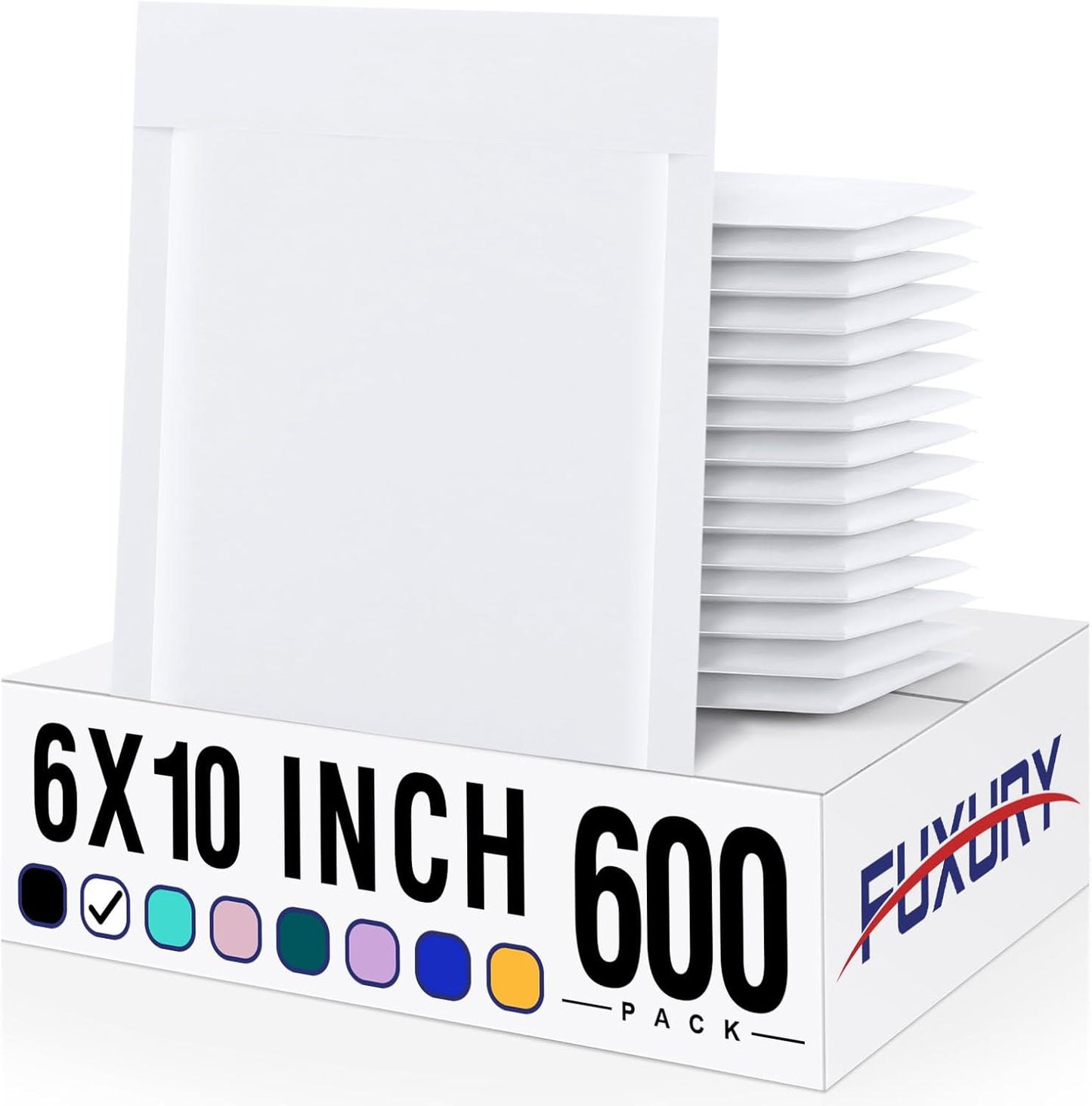 Fuxury White Kraft Bubble Mailer 6x10" 600 Pack Usable Size 6x9" Thick Padded Envelopes Bulk Self Seal Bubble Envelopes Waterproof Cushioned Padded Mailers for Small Business Shipping Invoices Cards