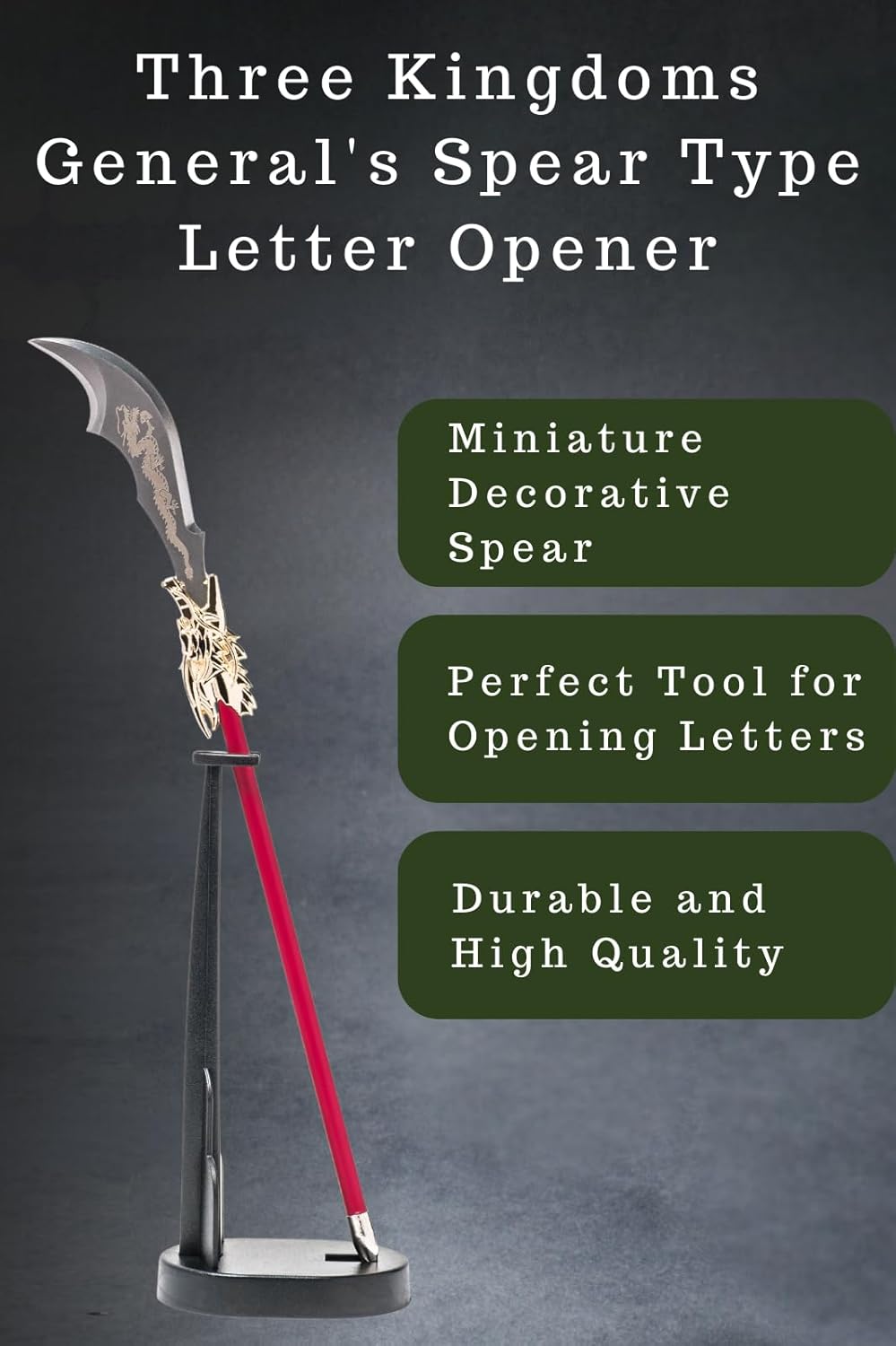 Three Kingdoms General's Spear Type Letter Opener Paper Knife Stainless Steel Made in Japan (Guan Yu)