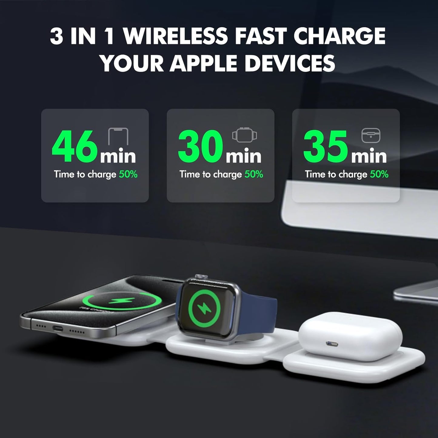 Charging Station for Apple Multiple Devices: 3 in 1 Travel 25W Faster Foldable Magnetic Wireless Charger - Charging Pad for iPhone 16e 16 15 14 13 12 Pro Max Plus Watch & Airpods - Desk Gifts, White