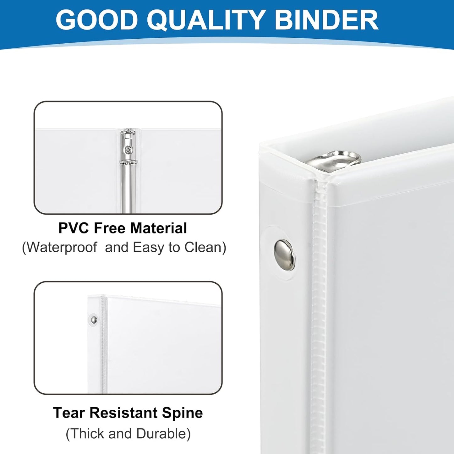 1 inch 3-Ring Binder, 1" Round Ring Binders with 2 Inside Pockets, View Basic 1 in Binders, Clear View Cover 1-inch-Binder Holds 8.5'' x 11''Paper for Office/Home/Back to School（Pack of 12, White