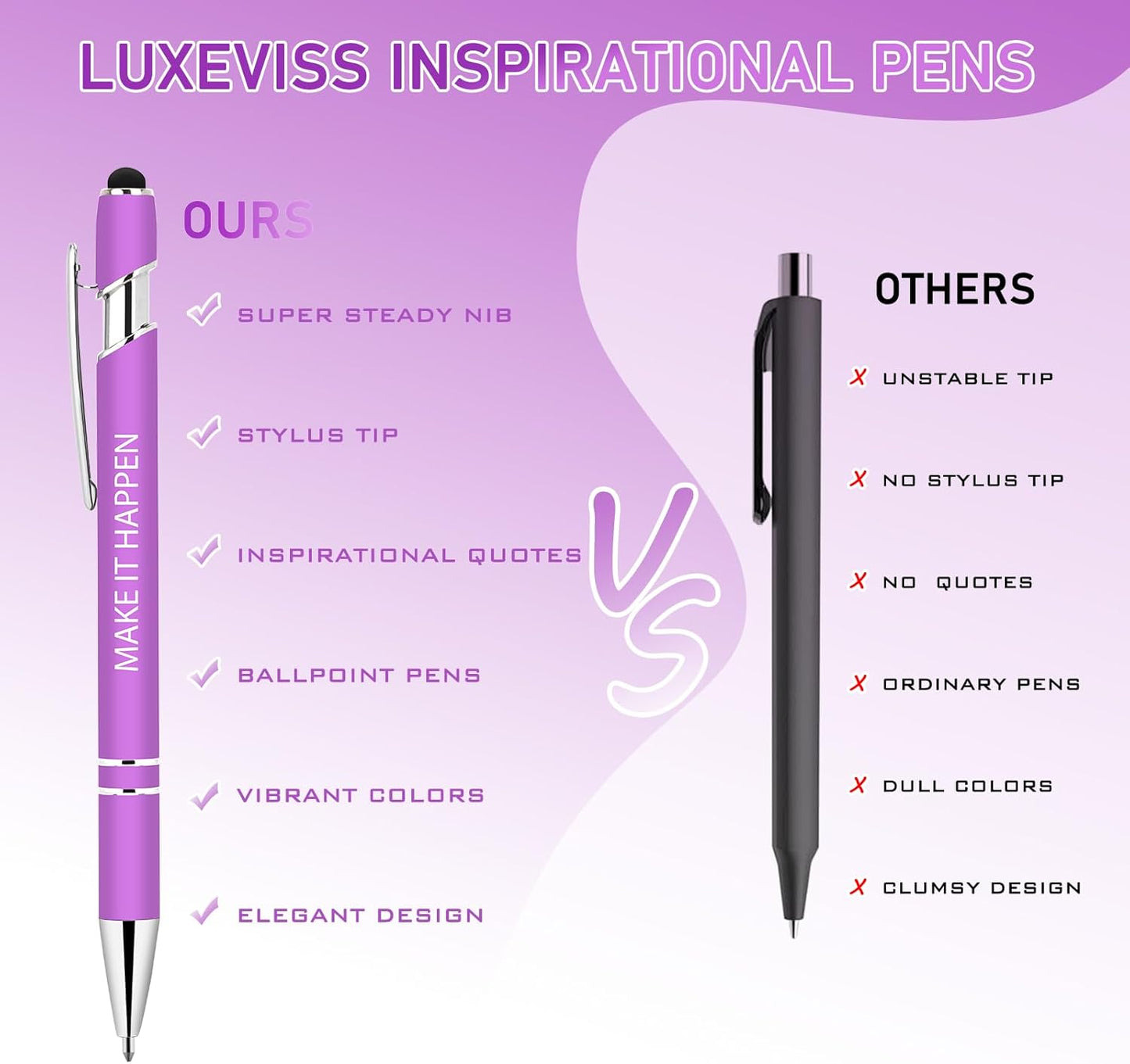 30 Pcs Inspirational Pens Bulk - Motivational Ink Ballpoint Pen with Quotes Stylus Tip Nurse Gifts for School Coworkers Office Supplies Black Ink