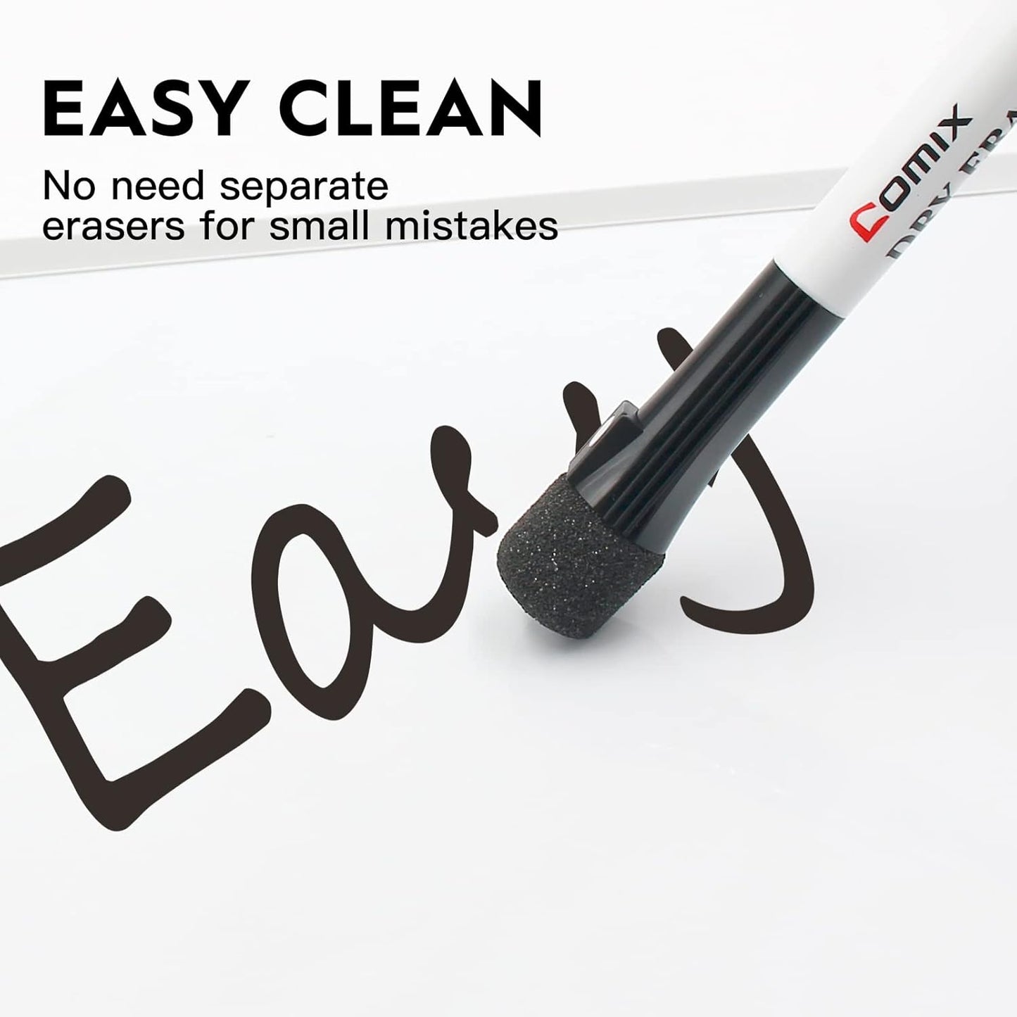 Comix Magnetic Dry Erase Markers, Fine Tip Black Whiteboard Markers with Eraser Cap, Low Odor Black Markers for Kids Teachers