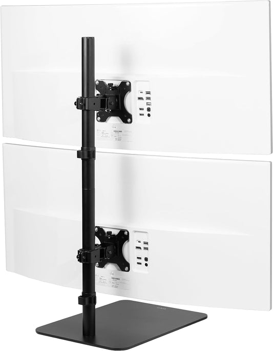 VIVO Freestanding Dual Vertically Stacked Ultra-Wide Monitor Desk Stand, Extra Tall Heavy Duty Adjustable Mount for 2 Ultrawide Screens up to 45 inches, 25 lbs Per Screen Capacity, Black, STAND-V200L
