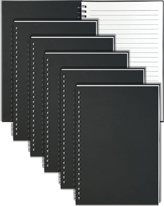 GINMLYDA Black Small Spiral Notebook 6Pack, 120 Lined Pages 8.25x5.50 Inches Spiral Journal Kraft Cover Notebooks & Writing Pads for School Home Office Aesthetic Sketch Drawing Note
