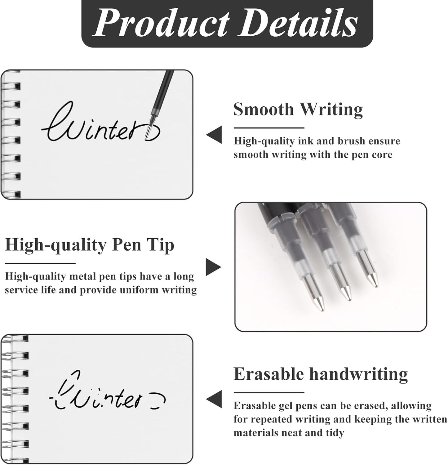 0.7 mm Erasable Gel Ink Pen Refills Compatible with Frixion Friction, Smooth Writing Multicolor Retractable Fine Point Pen Refill for School Office Home Art (Black, 40)