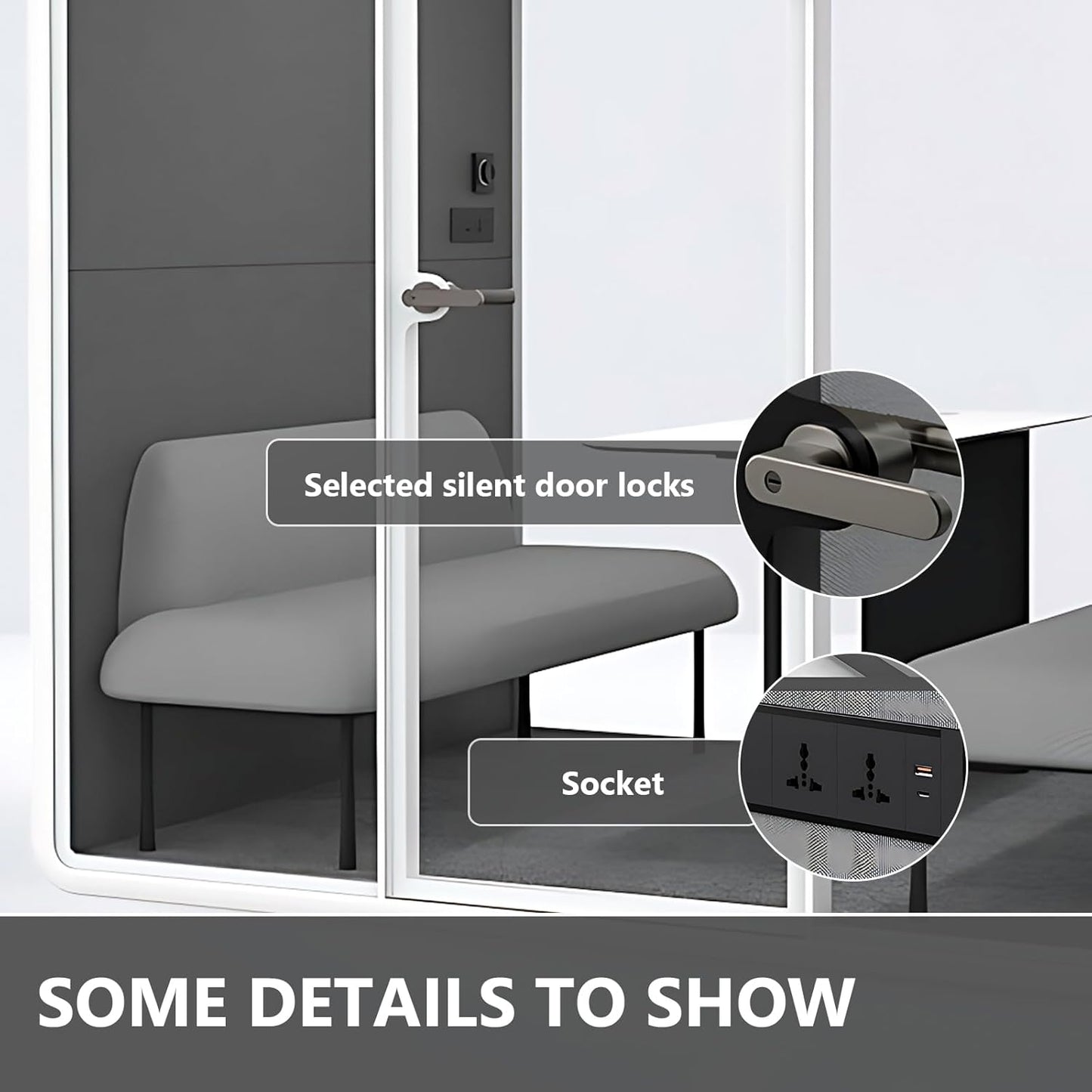 Office Sound Booth with Audio Privacy - Portable Soundproof Booth Includes White Frame with Curved Corners,Soundproof Room with Light,Fans, Magnetic Door Lock for Negotiation Room (70.08IN)