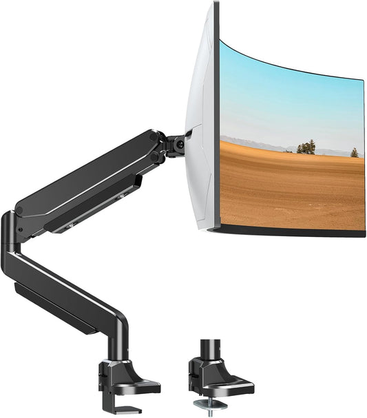MOUNTUP Single Monitor Mount fits 43 42 40 39 37 34 32 27 inch Ultrawide Screen, Holds 6.6-33lbs, Computer Monitor Arm Desk Mount, Heavy Duty Gas Spring Monitor Stand with C-clamp/Grommet Base