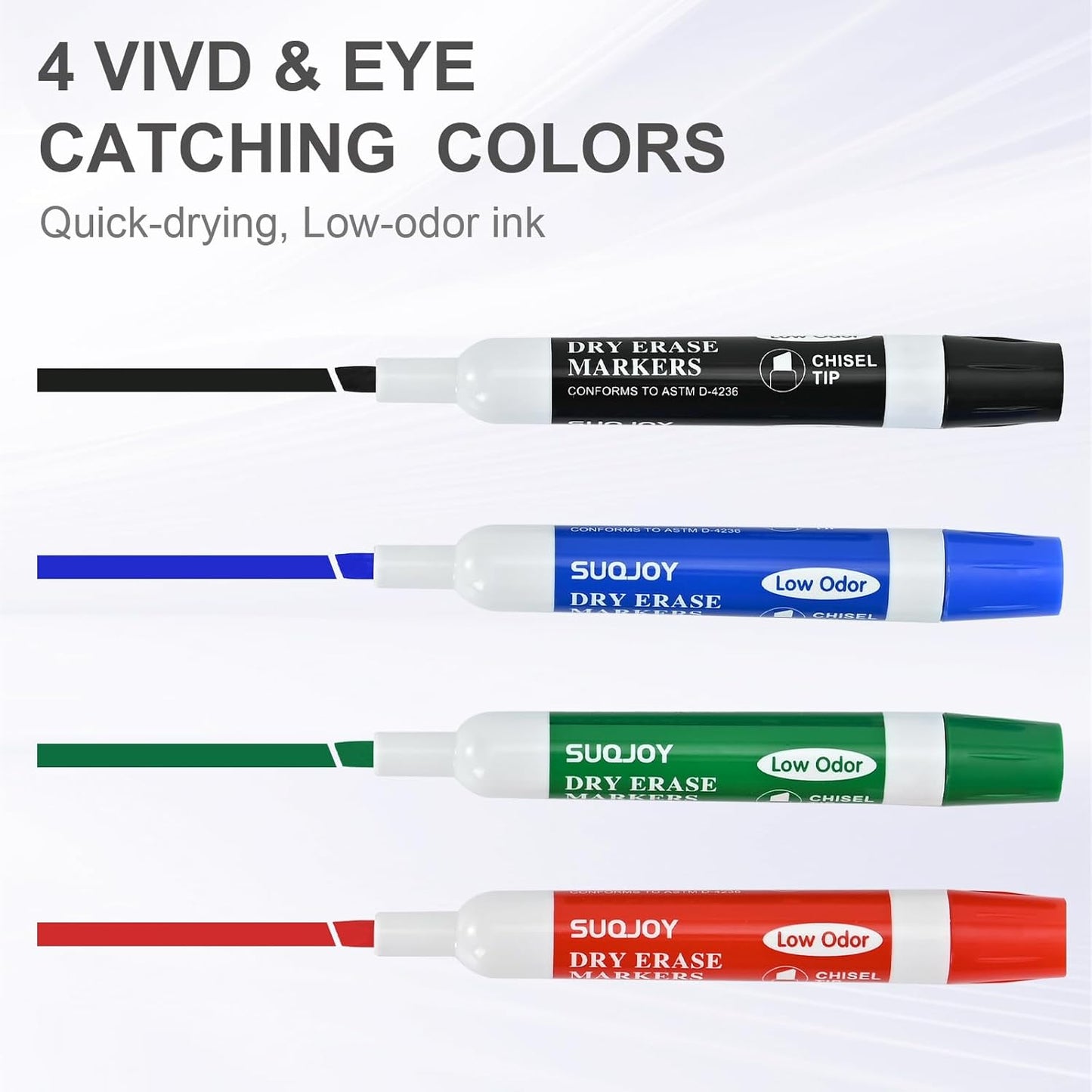 Dry Erase Markers, Chisel Tip Whiteboard Marker, Low Odor Thick Dry Markers, 12 Count 4 Assorted Color Markers for Kids/Teachers