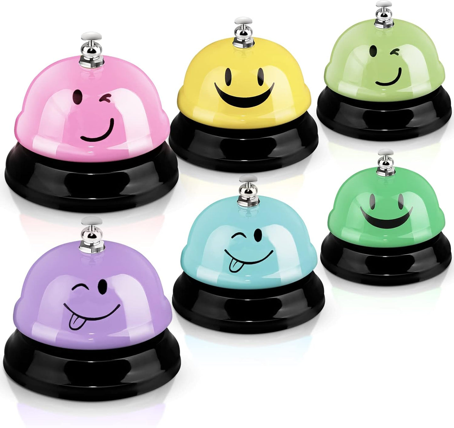 Tudomro 6 Pcs Call Service Dinner Bell for Desk Classroom Metal Smile Face Bell 3 Inch Diameter Anti Rust for Hotel Restaurant Office School Kitchen Bar(Macaron Color)
