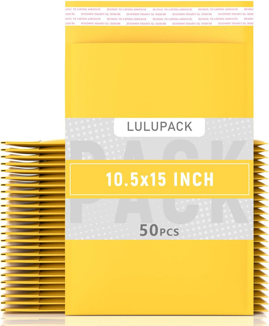 10.5’’ x 15’’ Yellow Kraft Bubble Mailers, Large Bubble Pouch Lightweight Padded Mailing Envelopes, Self Seal Kraft Envelopes Shipping Bags 50 pack