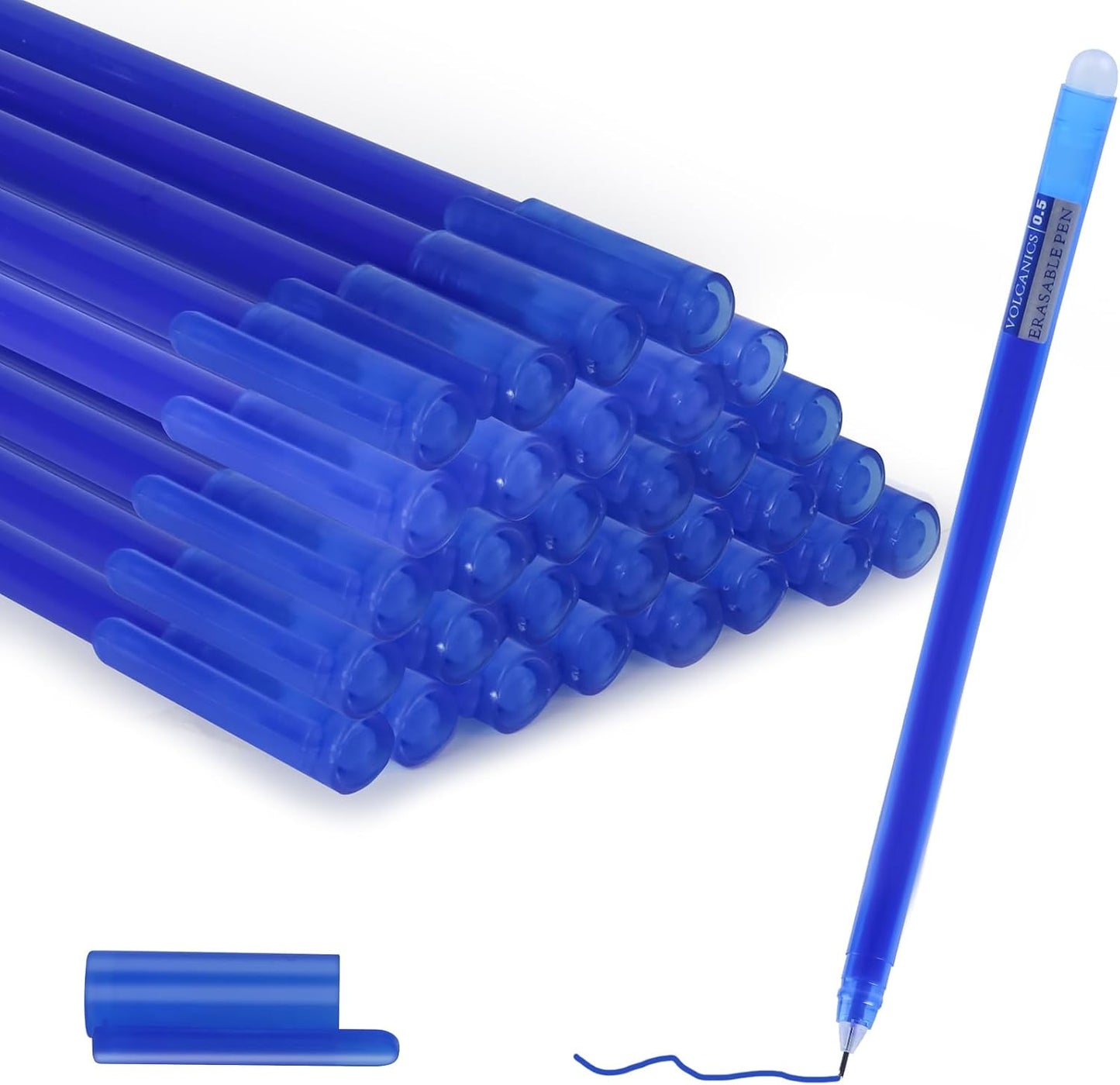 Volcanics Erasable-Gel-Pens Fine Point 0.5 mm, Blue, 30 Pack, Mistakes Dispear, Quick-Drying Ink, No Smudge - Perfect for School, Office, and Home Use