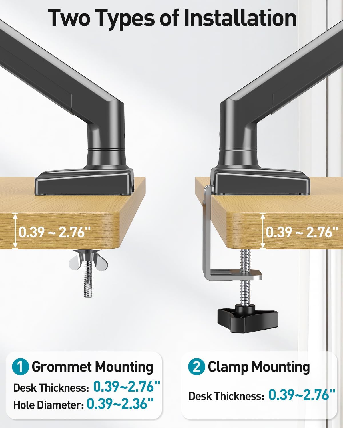 Dual Monitor Arm Desk Mount Fits 13 to 32 inch Computer Screens, Holds 4.4 to 22lbs Display VESA Mount, Adjustable Double Monitor Stand with Clamp/Grommet Base, 75/100mm Bracket, Black, Freelift