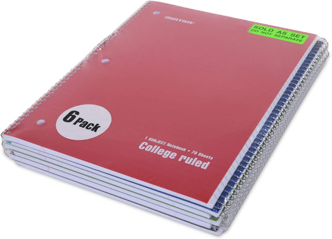 Mintra Office Spiral Notebooks (Poly Cover - College Ruled, 24pk (4-6pks))