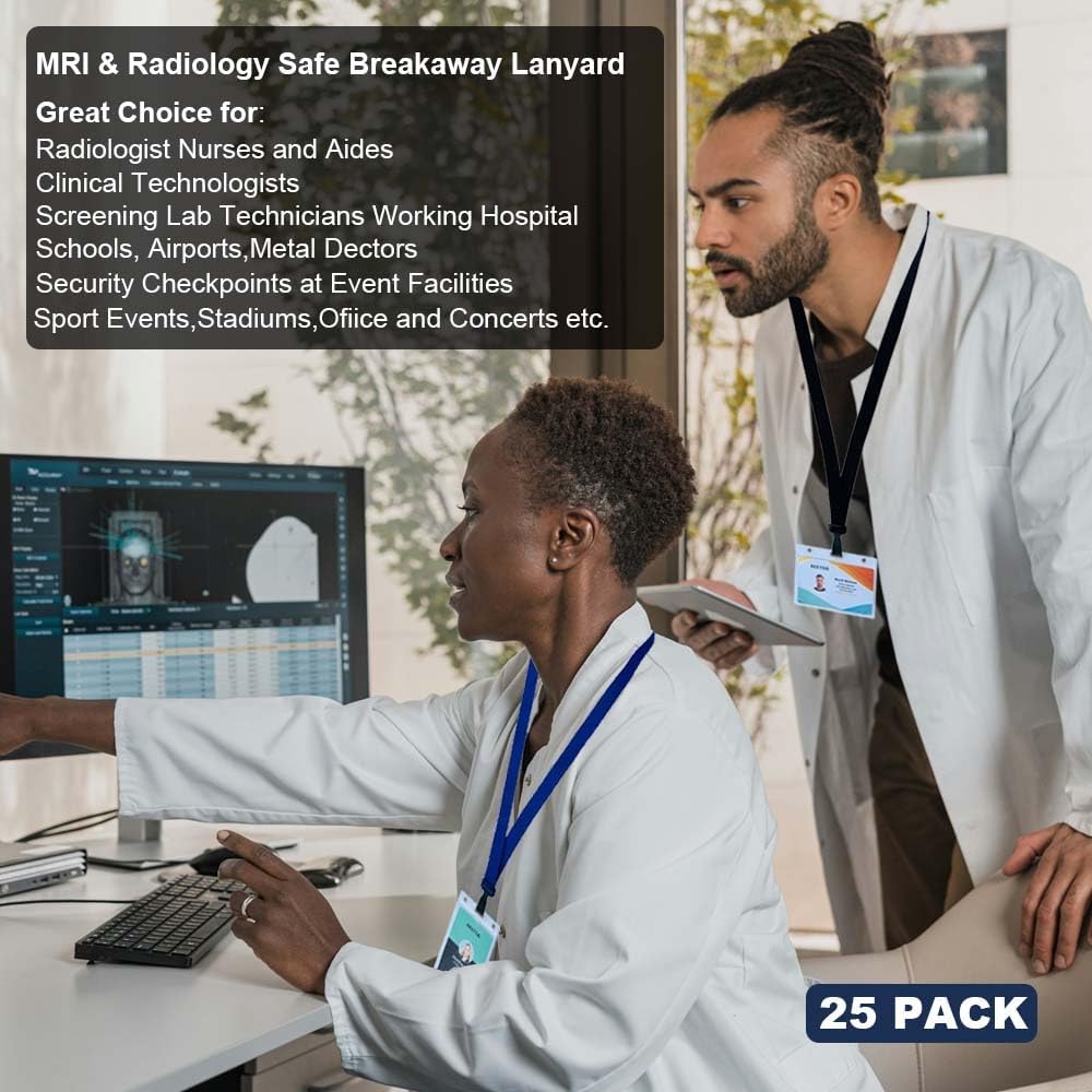 100 Pack Bulk Polyester Breakaway Lanyards with Plastic No Twist Clip & Safety Breakaway Clasp-Great for Radiology-School Hospital-MRI Safe-Neck Strap I.D. Badge Holders 36”(Blue)