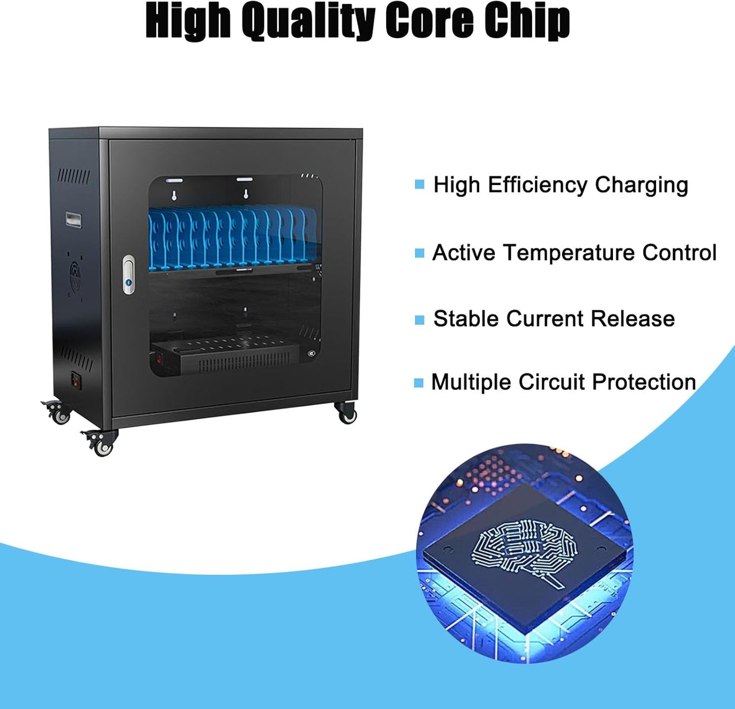 20 Device Mobile Charging Cart for Chromebook, Laptop and Tablet Charging and Storage Cart, Fully Assembled Locking Mobile Charging Cabinet Suitable for Classroom Office School (Black, 20-Device)