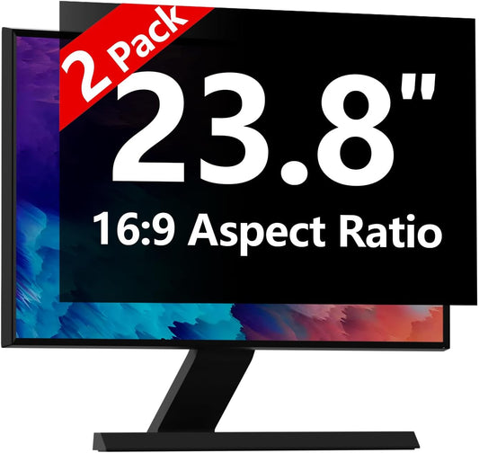 【2-Pack】23.8 Inch Computer Privacy Screen for 16:9 Monitors with Anti-Spy Anti-Glare Filter, Blue Light Blocking & Eye Protection, Removable Anti-Scratch HD Clarity Screen Protector