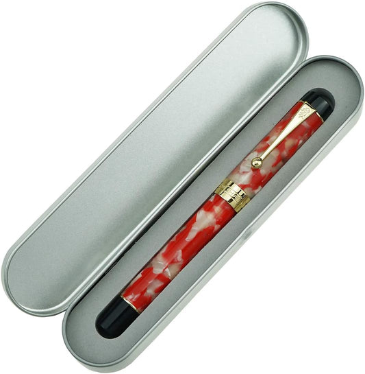 Jinhao 100 Fountain Pen Celluloid Classic Style, #6 Nib Smooth Writing Instrument with Refillable Converter and Pen Case Set