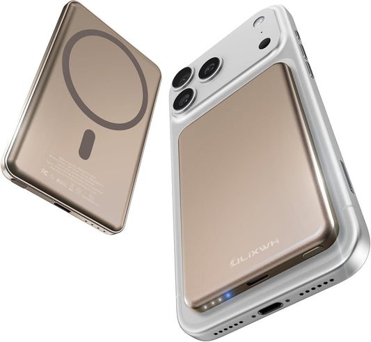 [0.3" Ultra Slim] [Alloy-Made] ULiXWH Magsafe Portable Charger for iPhone, 2025 Upgrade 5000mAh Fast Charging Magnetic Power Bank, Wireless Battery Pack for iPhone 17 Air 16 15 Pro Max 14, Desert Gold