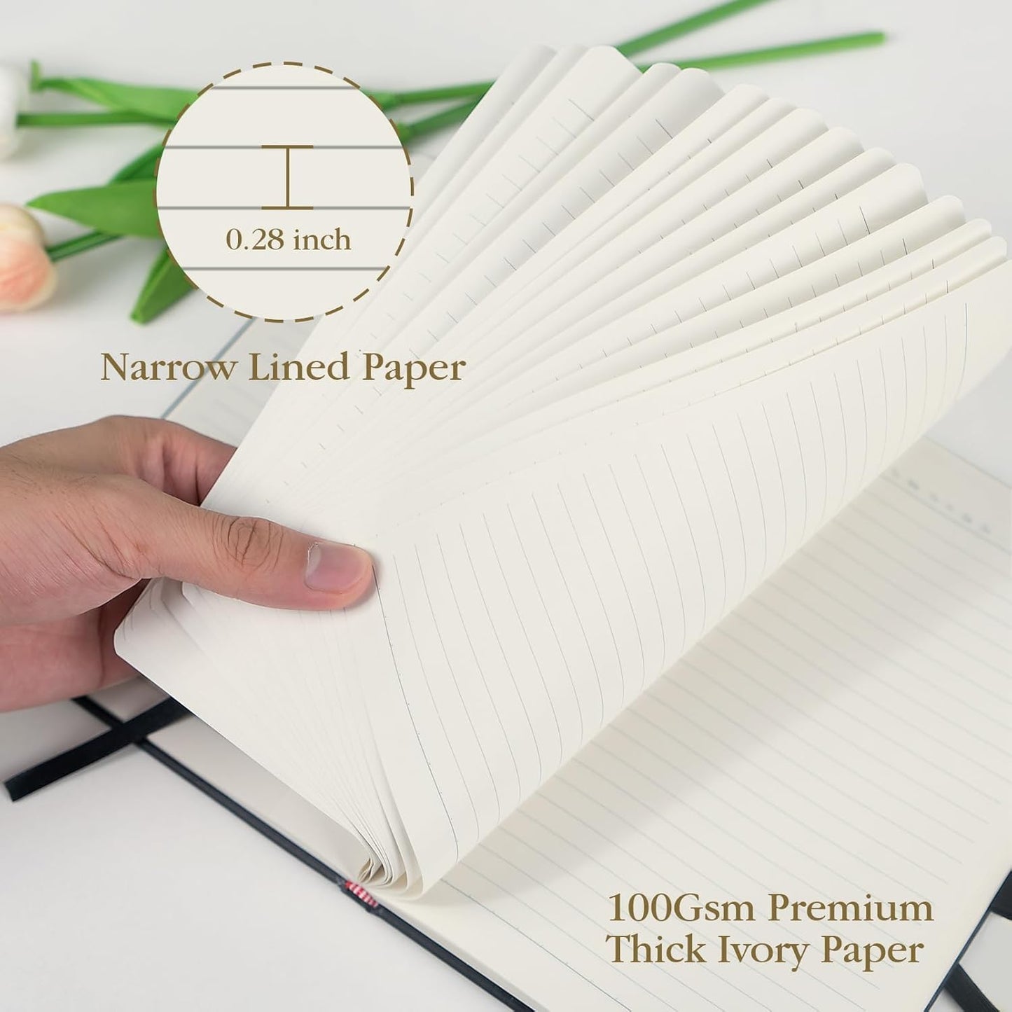 A5 Lined Journal Notebook - 100 GSM Thick Paper, 8 Pack Hardcover Journaling Notebooks for Writing, Work, Travel, School, College Ruled Journals for Women Men, PU Leather Note Books, 5.5”x8.3”