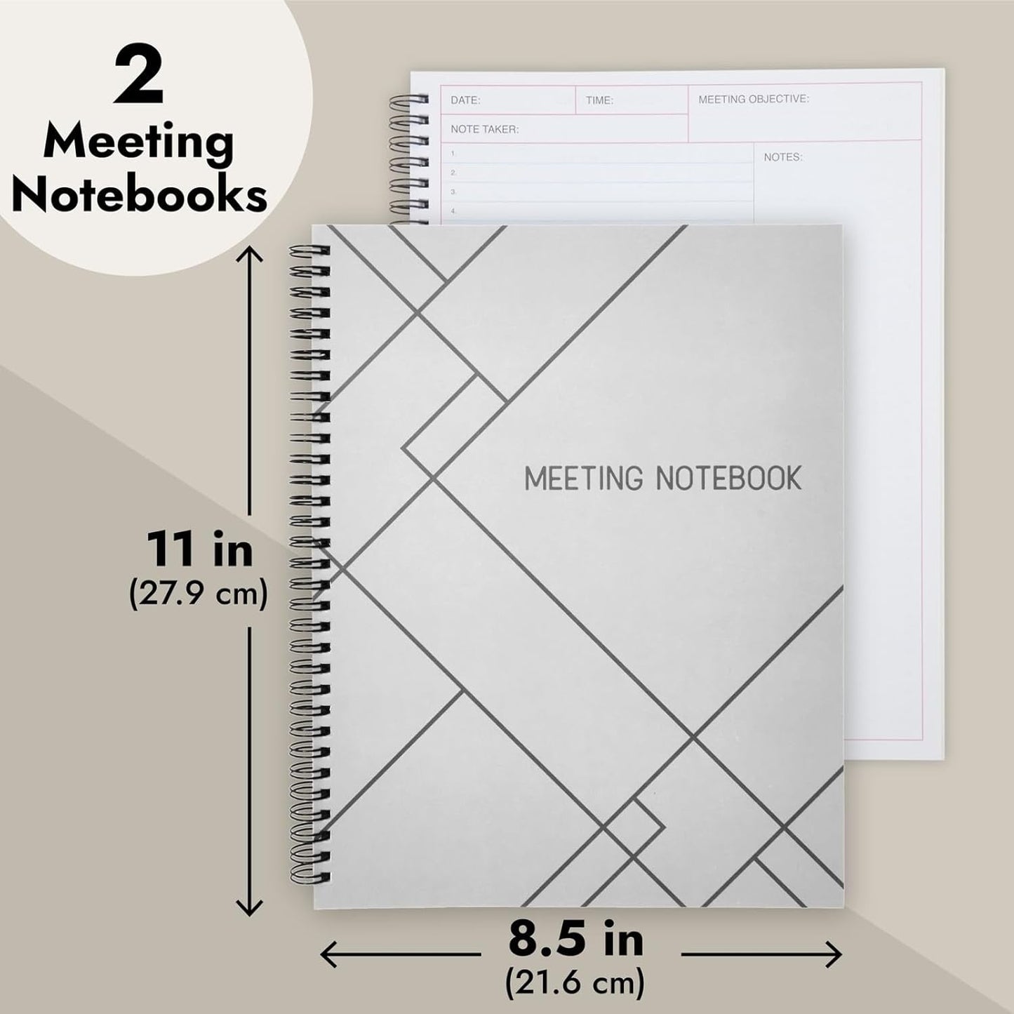Juvale Meeting Notebook for Work - Spiral-Bound Planner Notebook for Work Planner & Office Supplies - Agenda & To Do List Notepad - 11 x 8.5 In, White, Pack of 2