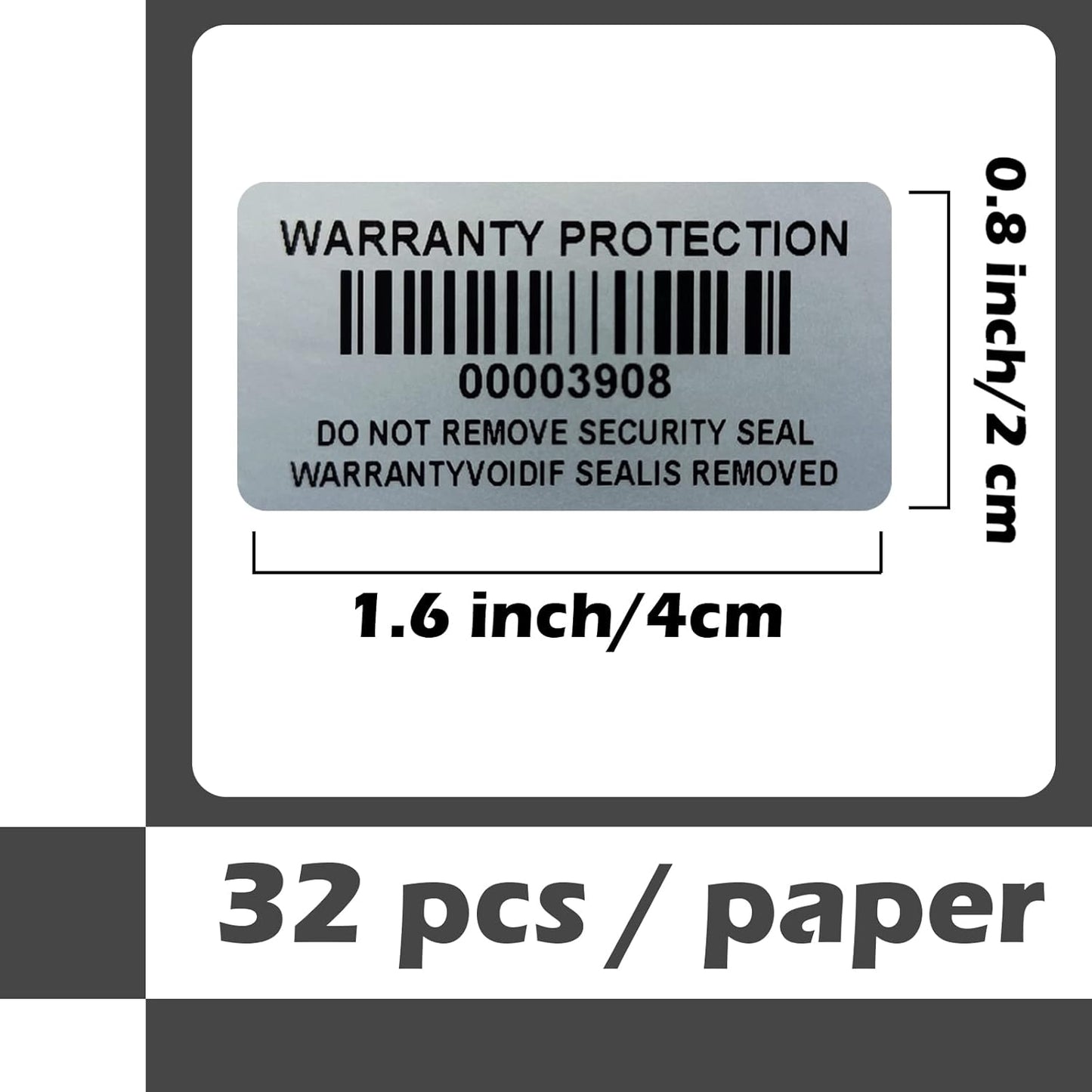 160pcs Tamper Evident Barcode Stickers with Individual Serial Number Security Warranty Void Sticker,Sealing Label for Package(1.6x0.8 inches,Silver)