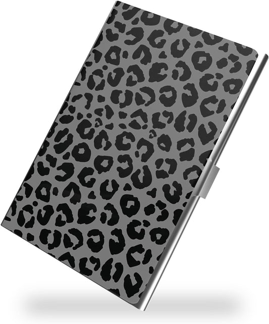 Business Card Metal Slim Organizer, Professional Stainless Steel Square Pocket Wallet for Office Workers, Compact and Portable for Pockets (Grey Snow Leopard A)