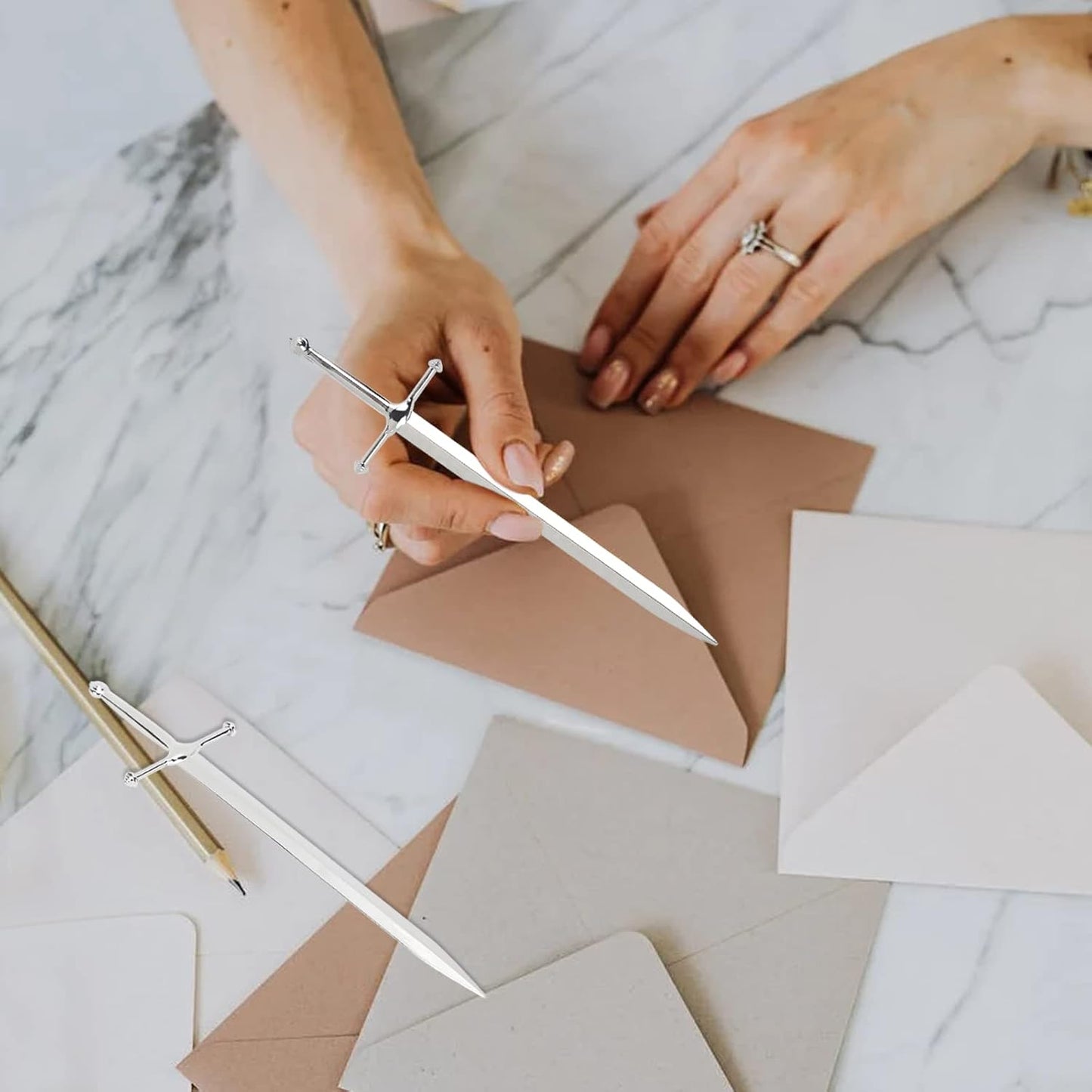 Silvery Metal Letter Opener Office Letter Opener Knife Metal Plated Envelope Opener Ergonomic Grip Handle Practical Ornamental Letter Opening Tool (Pack of 1)