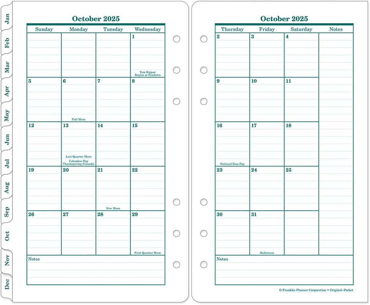 FranklinCovey - Original Two Page Per Day Ring-Bound Planner (Pocket, Oct 2025 - Sep 2026)
