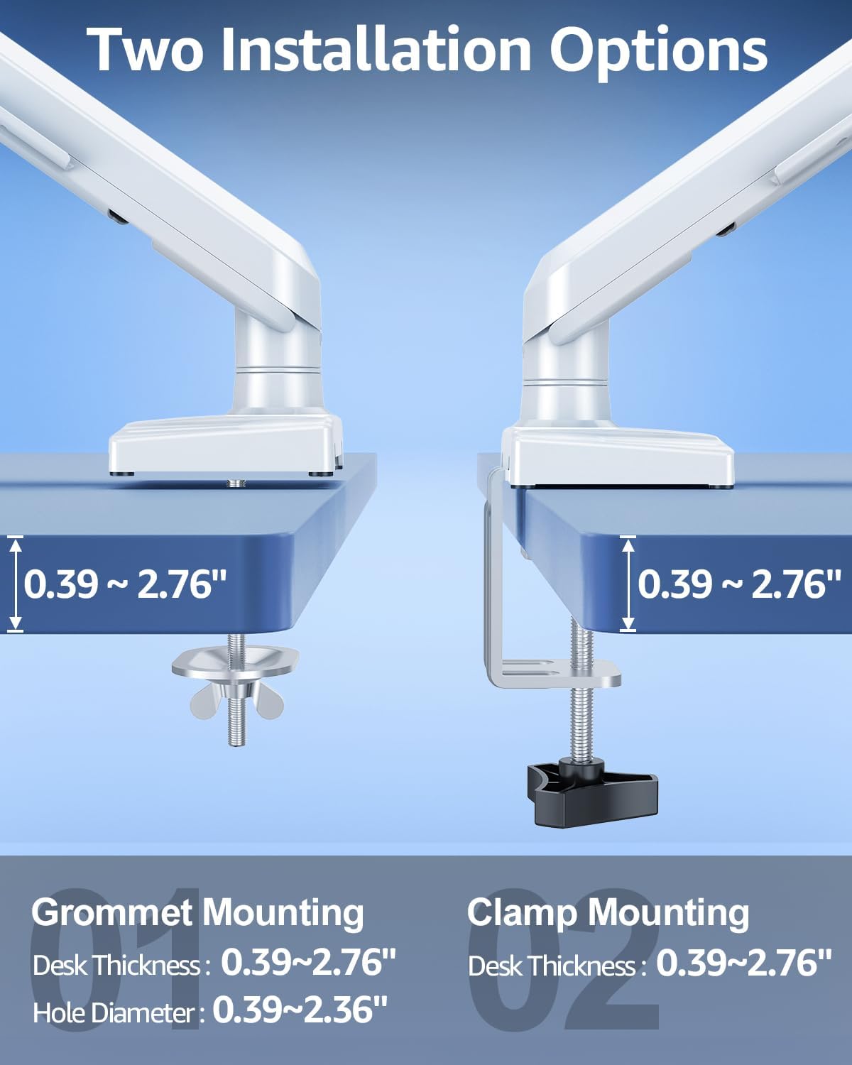 Single Monitor Mount for 32 27 24 22 inch Screen, Gas Spring Arm Holds 4.4-22 lbs, Monitor Desk Mount, Gaming & Home Office Use, VESA 75x75mm & 100x100mm, Freelift Pro White