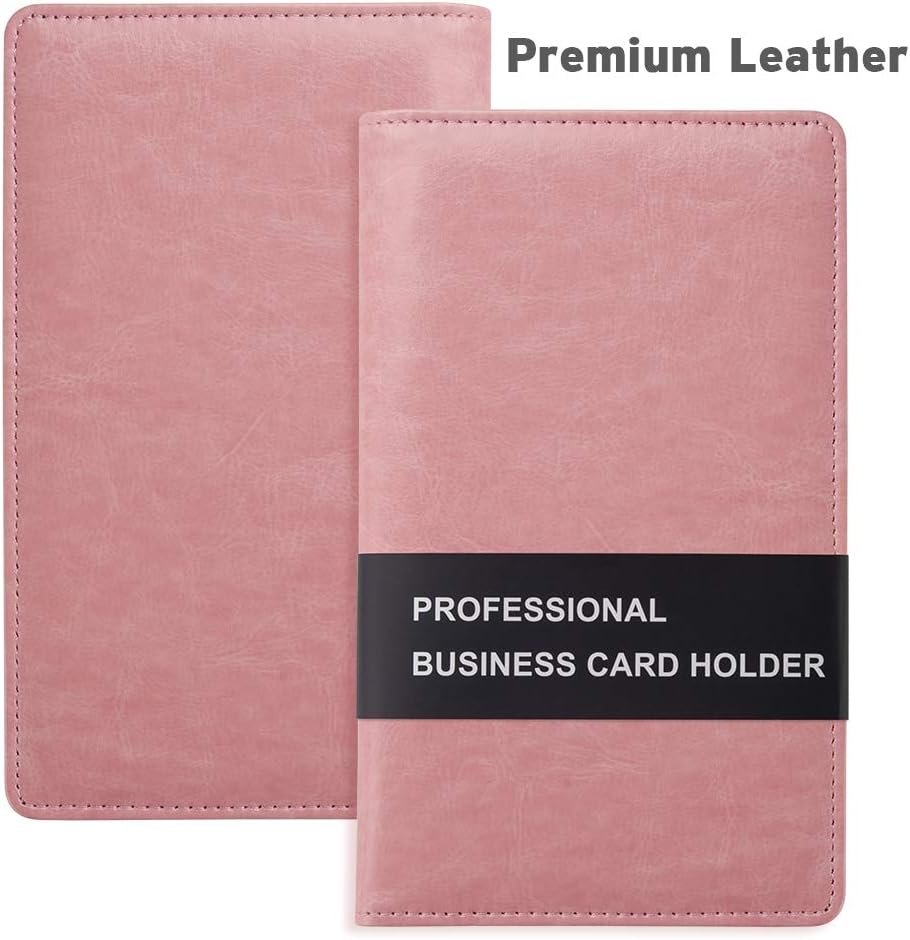 Sooez Leather Professional Business Card Holder Organizer, 240 Card Capacity PU Name Credit Cards Booklet (Pink)