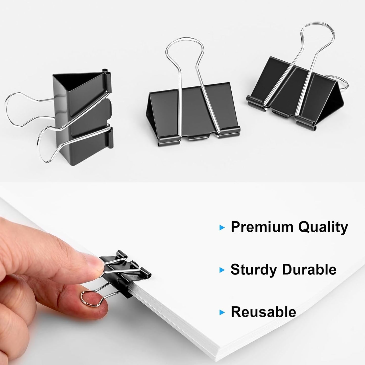 200 Count Binder Clips Assorted Sizes, 4 Sizes Large, Medium, Small, Mini, Metal Paper Clamps, Bulk Black Clips Office Supplies (1 1/4", 1", 3/4", 1/2 Inch) KKEETUR