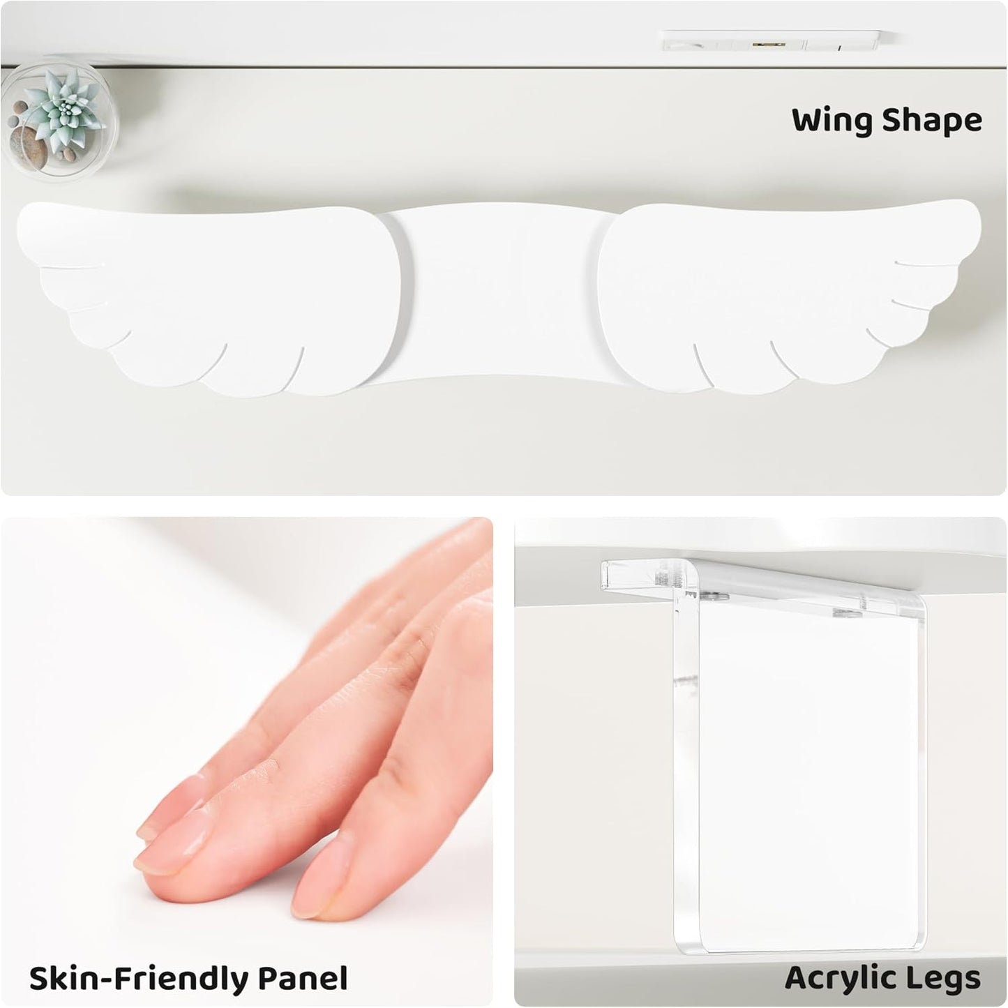 Dual Monitor Stand Riser, Wing-Shaped Sturdy Desktop Wood Stand for 2 Monitors, White Riser for Laptop, PC, Computer