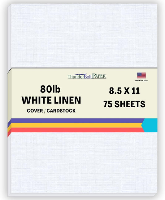 75 Bright White Linen 80# Cover Paper Sheets - 8.5" X 11" (8.5X11 Inches) Standard Letter|Flyer Size - 80 lb/pound Card Weight - Fine Linen Textured Finish Cardstock