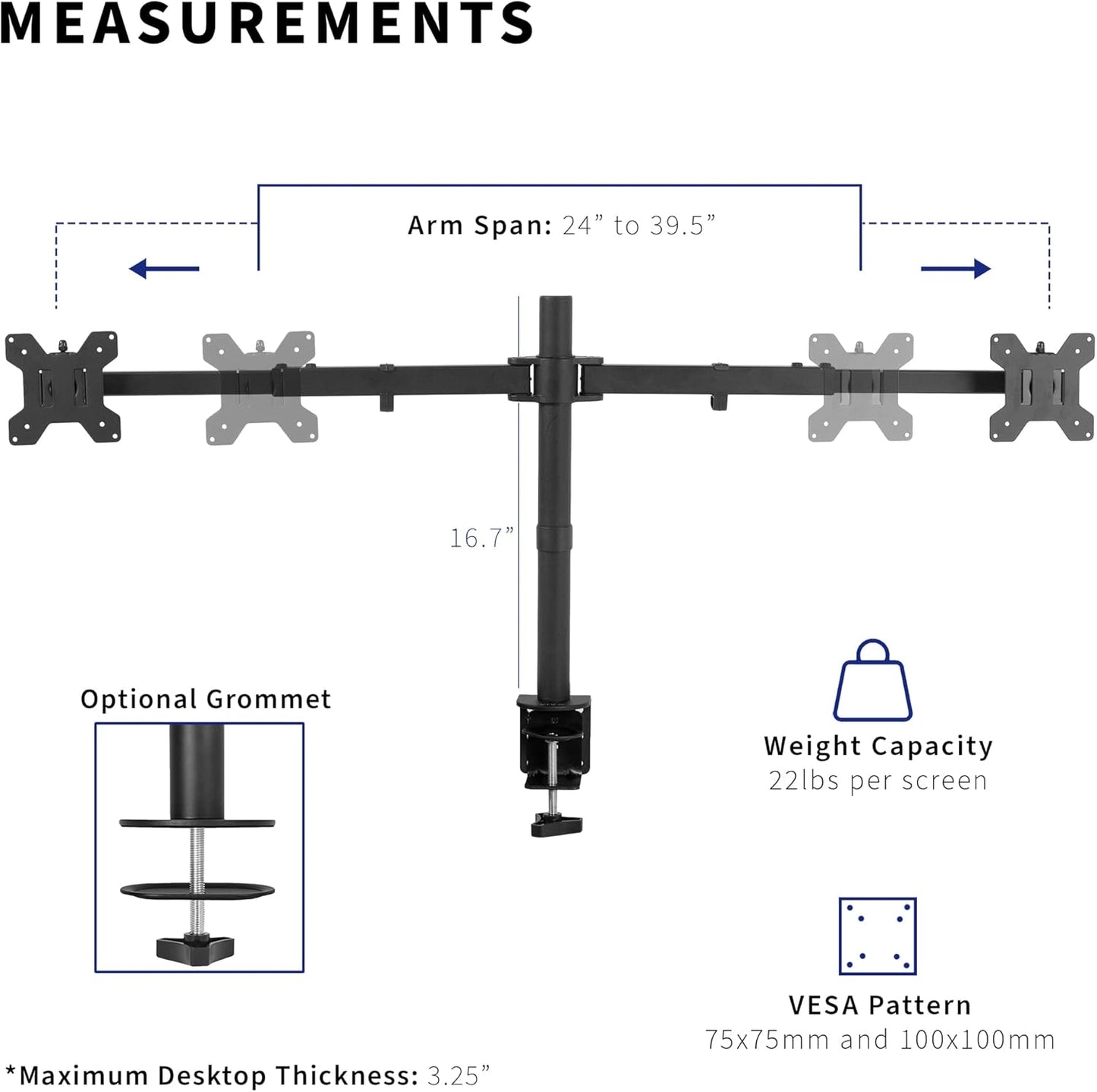 VIVO Premium Dual Ultra Wide LCD LED 27 to 38 inch Monitor Desk Mount, Heavy Duty, Adjustable Telescoping Arms, Flush Wall Setup, Fits 2 Screens, Black, STAND-TS38C
