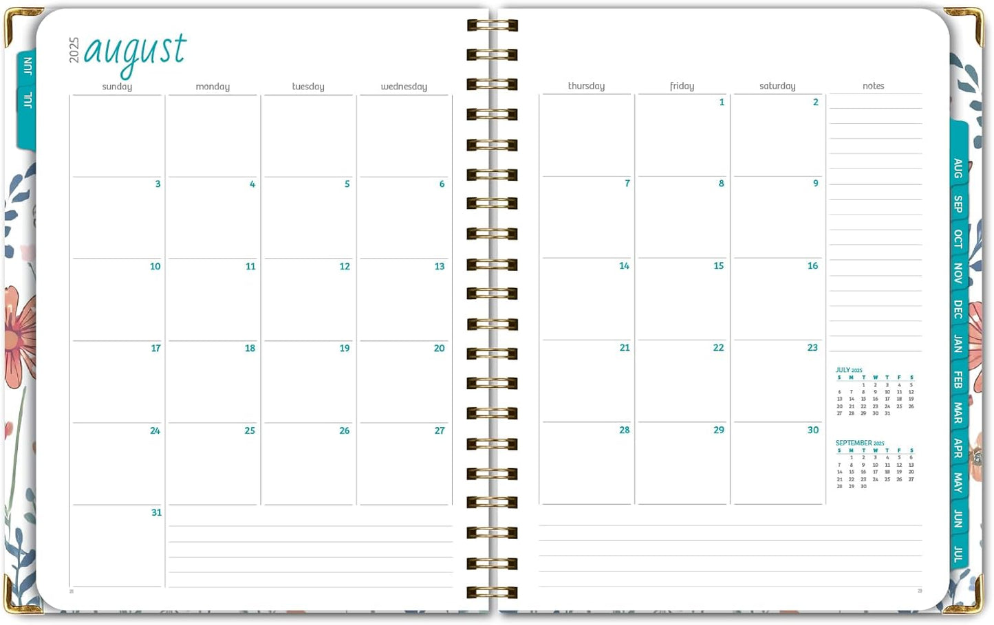 HARDCOVER Academic Year 2025-2026 Planner: (June 2025 Through July 2026) 8.5"x11" Daily Weekly Monthly Planner Yearly Agenda. Bookmark, Pocket Folder and Sticky Note Set (Colorful Botanicals)