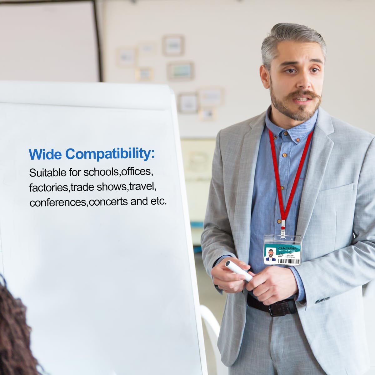 100 Pcs Clear Horizontal Badge Id Card and 100 Pcs Lanyard, Reusable Lanyards for Id Badge Holder Name Tag Badge Holder with Lanyards for Adults Kids Business School Conferences (Red)