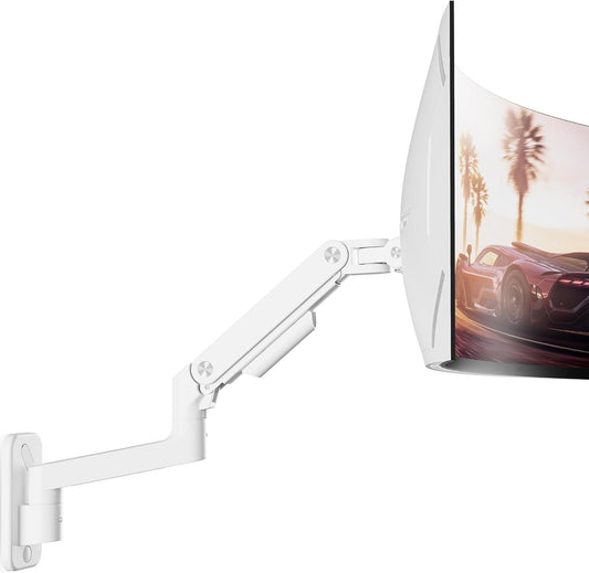 ARES WING Wall Mount Monitor Arm for 17-49 Inch Ultrawide Screens, Heavy Duty Single Monitor Mount Holds 44 lbs, Fully Adjustable Gas Spring Wall Mount, 75x75/100x100 VESA Mount, White