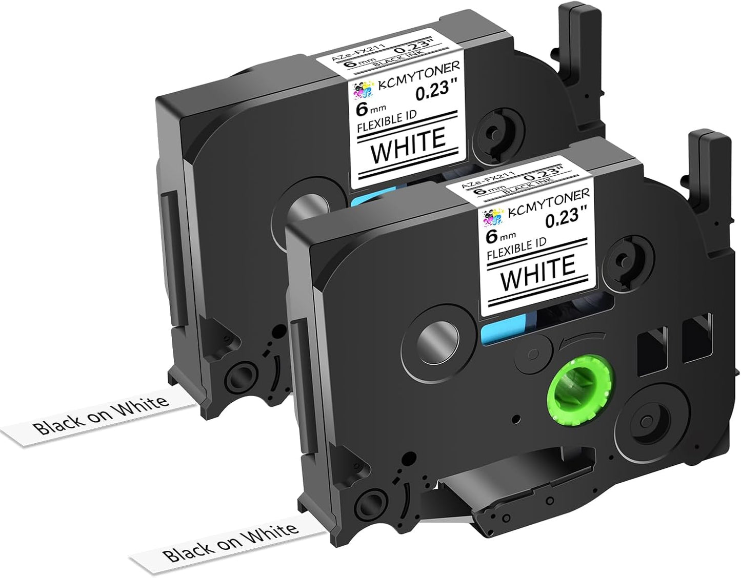 2 Pack 6mm 0.23'' FX211 Laminated Tape Compatible for Ptouch TZ TZe Flexible ID Cable Wires Labels Black on White 1/4" for PTD200 D210 D400 D600 PTH100 H110 PTP300BT PTP700 PTP710BT