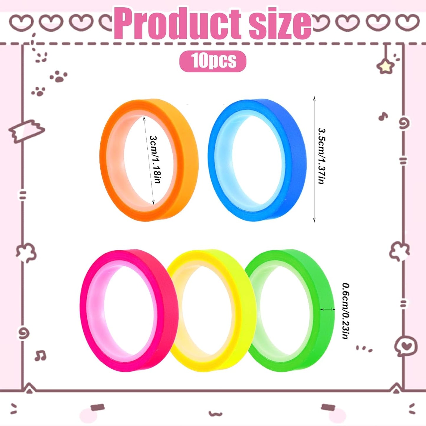 10 Rolls Highlight Tape,Highlighter Tape Removable,0.24 in x 16 ft,Sticky Highlighter Strips,Study Supplies or Book Annotation Supplies for Students,Teachers,Reading,Home,Office