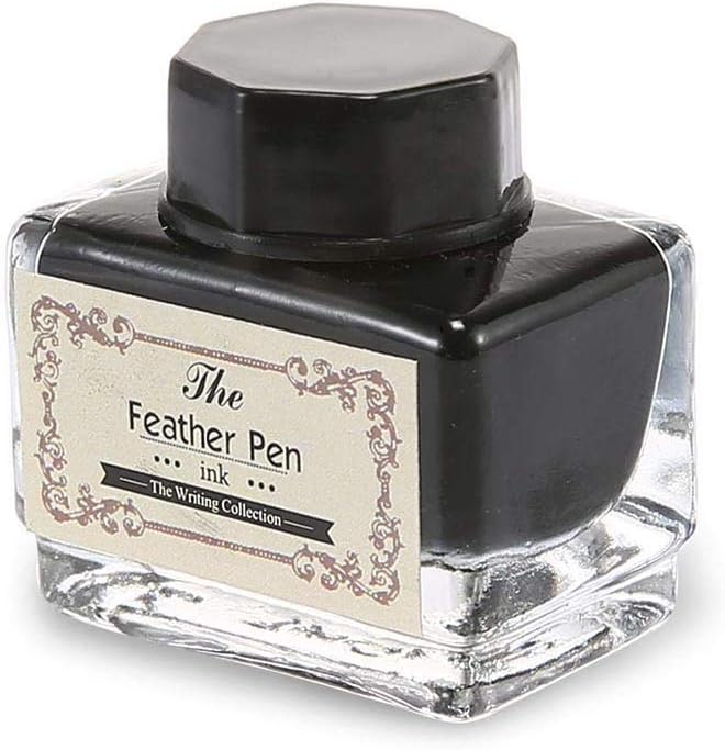 OPENDGO Feather Quill Pen Set with Ink Antique Feather Copper Pen Stem Calligraphy Set Quill Pen Writing Quill Ink Dip Pen with 5pcs Nibs in Different Size