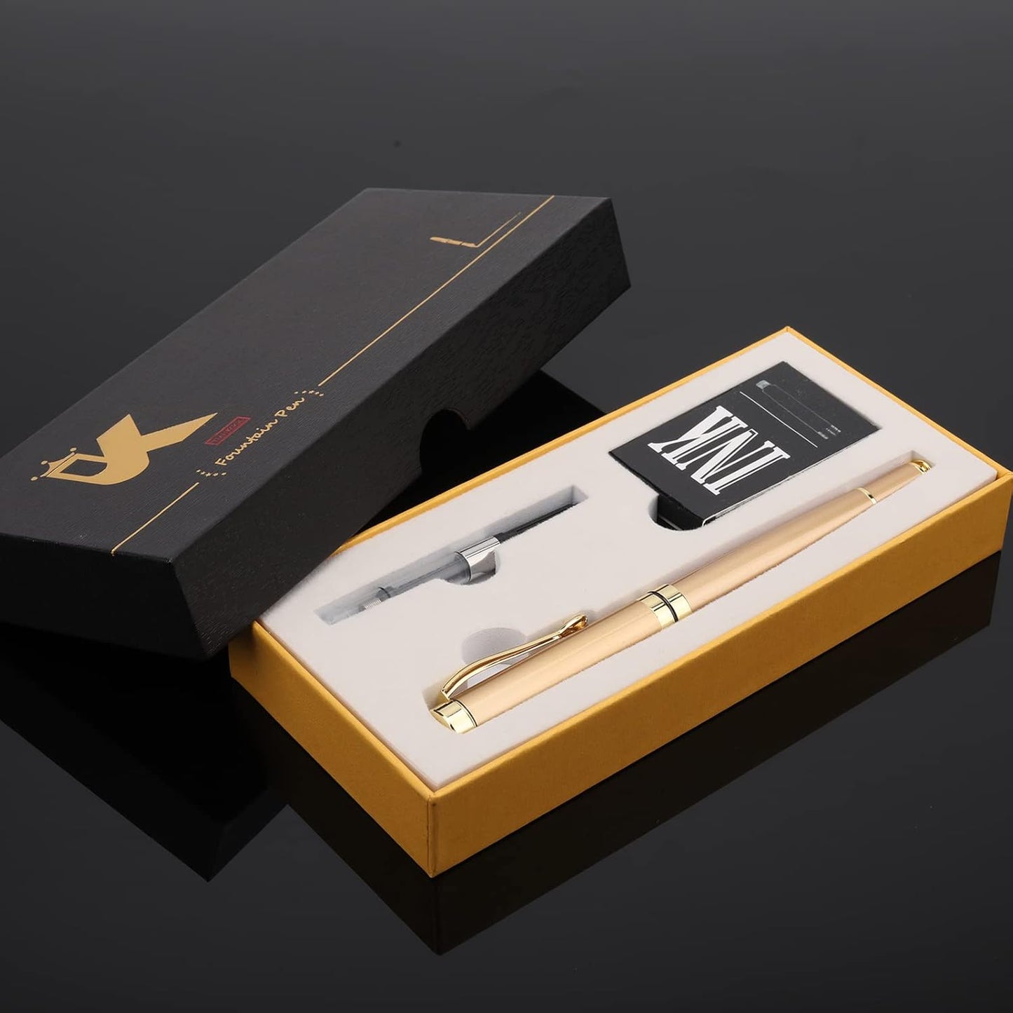 Tiankool Luxury Fountain Pen,Fine Nib, Exquisite Pen Gift Set for Men&Women-Includes 10 Ink Cartridges&Ink Converter- Nice Pens - Gold
